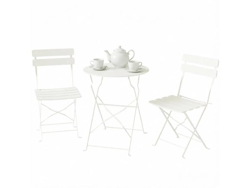  Salon de jardin pliant 2 places ø 58 cm – crème – table ronde avec 2 chaises en métal, sans montage  - Conforama A
