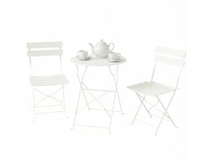 Salon de jardin pliant 2 places ø 58 cm – crème – table ronde avec 2 chaises en métal, sans montage