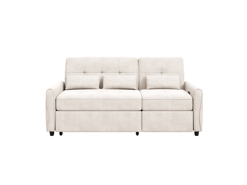  Canapé 3 places 3-en-1 extensible en chenille beige 176x148x83 cm  - Conforama E