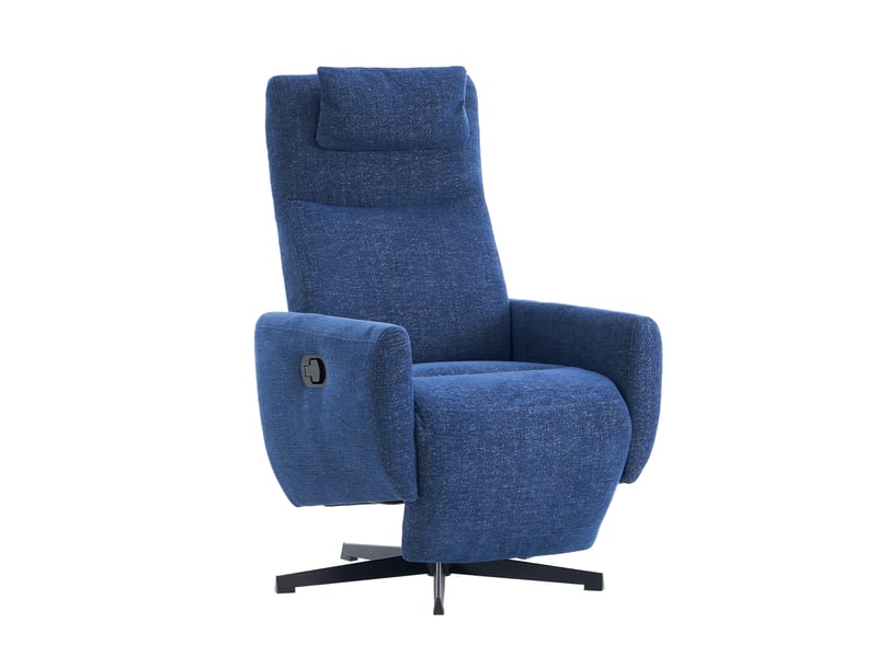  Fauteuil relax bleu en chenille, dossier inclinable et repose-pieds, siège pivotant à 360° pour salon et bureau  - Conforama A