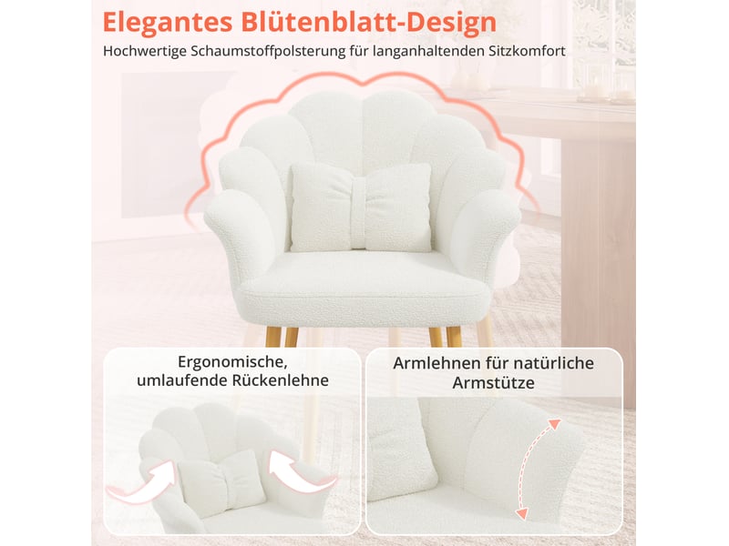  Lot de 2 fauteuils de salle à manger 64 cm 65,5 cm 85 cm blancs, tissu peluche et pieds métal doré  - Conforama D