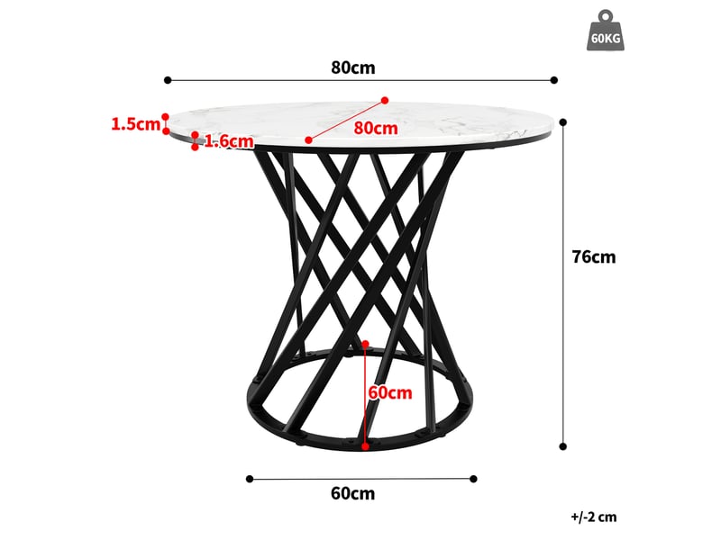 Table de séjour ronde fixe noir - 80x80-80max.cm table noir - Conforama C