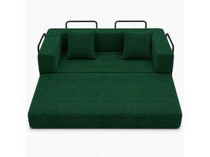 Canapé de sol corda, vert foncé, convertible en lit, coussins, accoudoirs, tissu velours côtelé