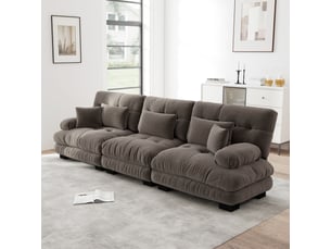 Canapé d'angle modulable 3 places en tissu chenille marron, design contemporain avec accoudoirs rembourrés et coussins pour salon