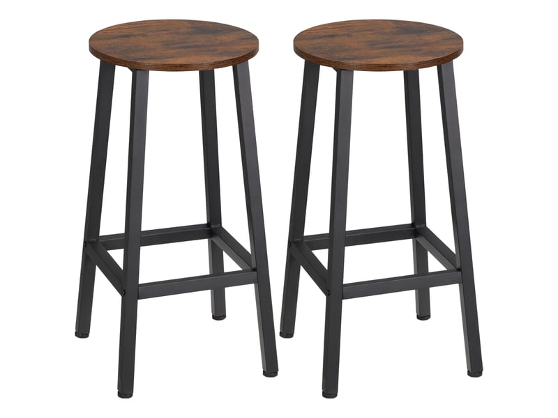  Lot de 2 tabourets de cuisine en aggloméré et acier, assise lisse et repose-pieds, 32,5 x 32,5 x 65 cm, marron  - Conforama A