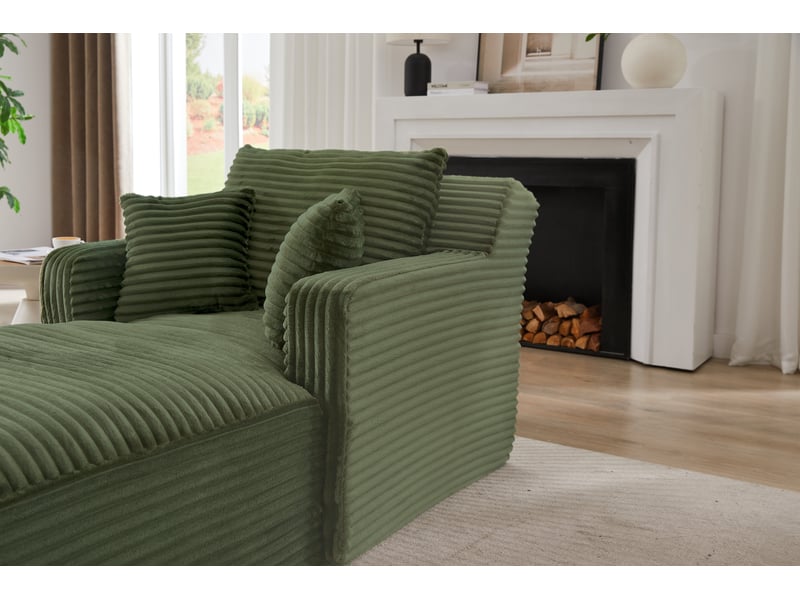 Méridienne moderne en velours côtelé vert, canapé relax sans montage pour salon et bureau - Conforama D