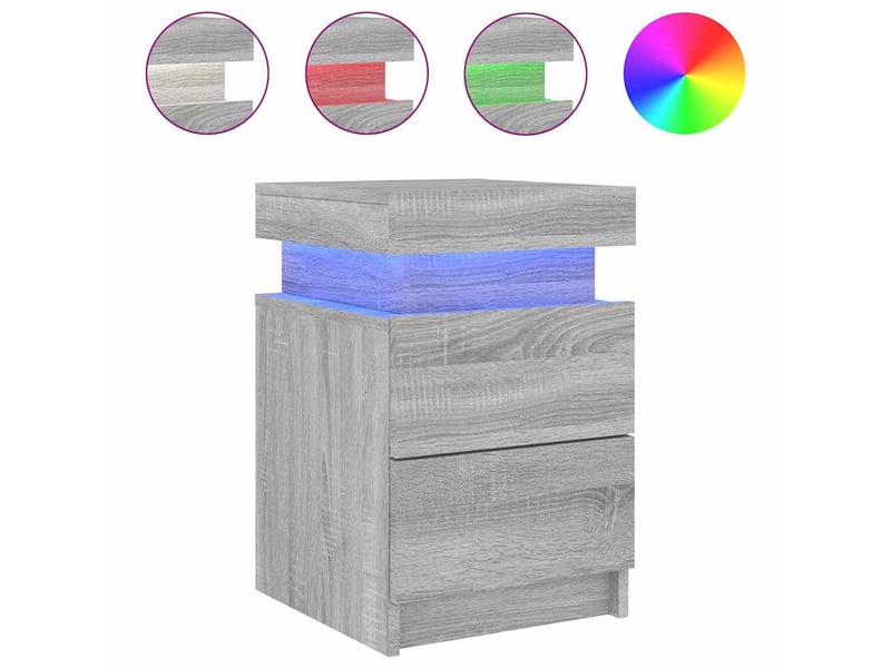  Lot de 2 tables de chevet - cabinet de chevet - table de nuit avec lumières led sonoma gris 35x39x55cm  - Conforama E