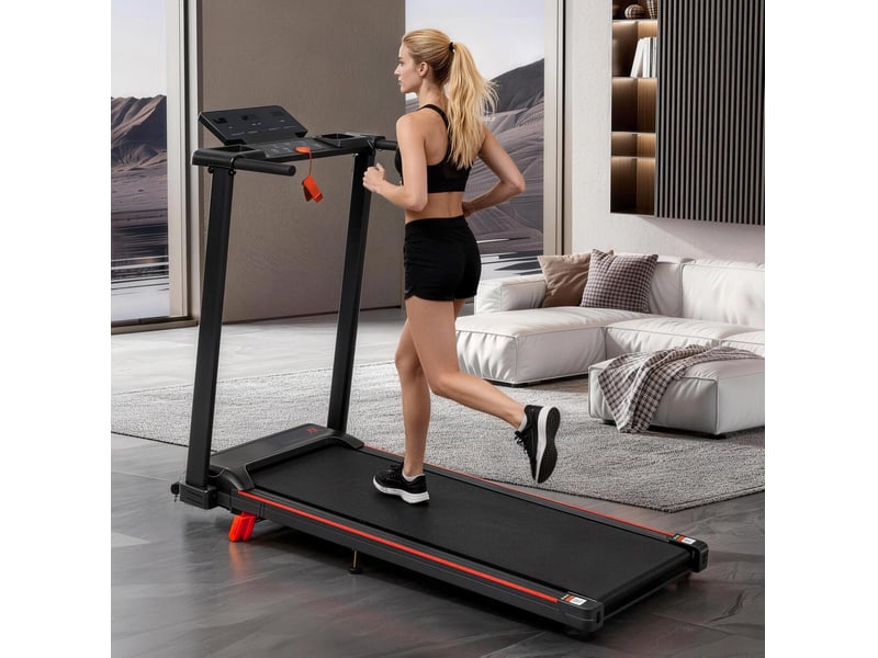  Tapis de course pliable 115 x 51 x 100 cm noir et rouge, métal, inclinaison réglable 8 % et 1-12 kmh  - Conforama B