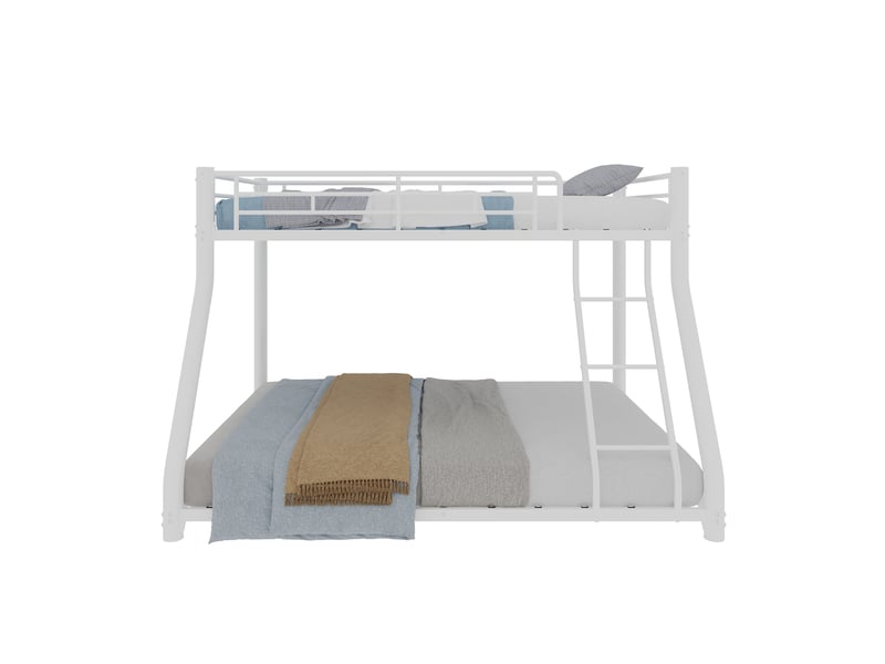  Lit superposé en métal blanc, couchages 90x190 et 140x190 cm, échelle et garde-corps  - Conforama A