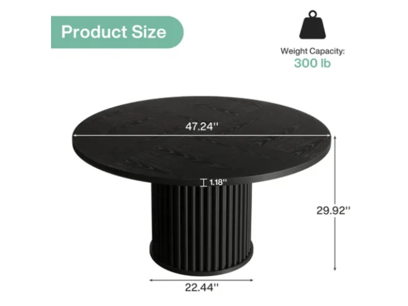  Table à manger ronde 6 places noire en mdf avec base métal  - Conforama C