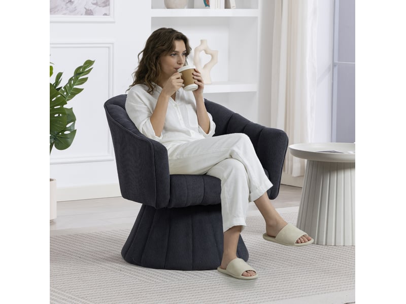  Fauteuil pivotant à 360° en velours côtelé gris foncé  - Conforama C