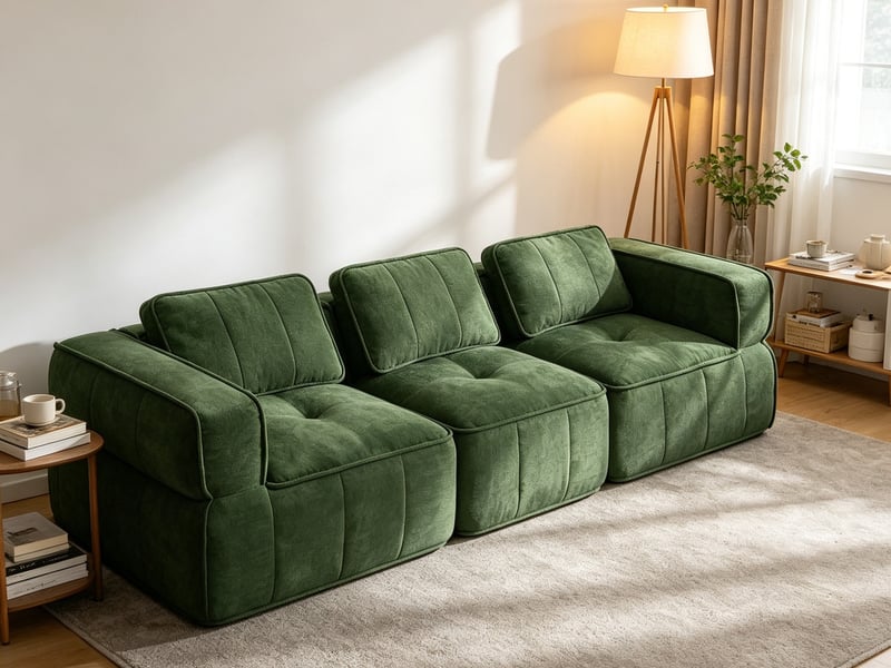  Canapé 3 places sans structure, mousse haute densité 32d, assise profonde, tissu agréable, antidérapant, 271×93×67 cm, vert  - Conforama B