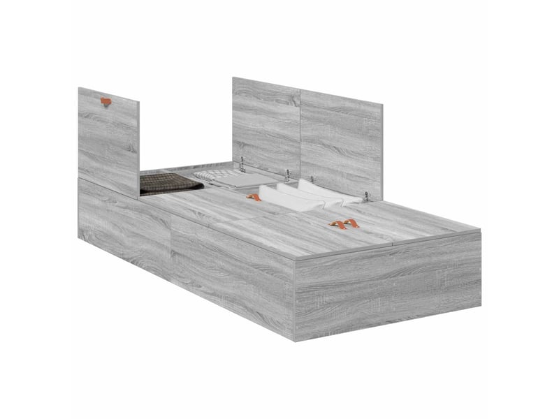  Lit simple- lit adulte -  cadre de lit avec rangement avec porte gris sonoma 90 x 190 cm  - Conforama A