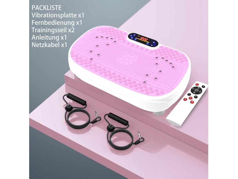  Plateforme vibrante de fitness 53x32x13 cm réglage de vitesse avec bandes de résistance métal rose  - Conforama B