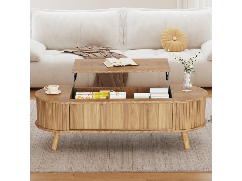 Table basse relevable 120x50x39,5 cm avec rangement, mdf, coloris bois naturel - Conforama D