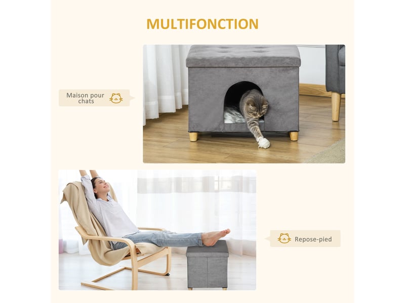  Niche d'intérieur avec repose-pieds et coussin amovible gris 60 x 45 x 44,5 cm  - Conforama D