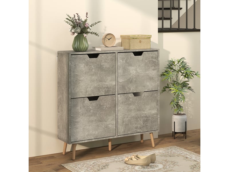  Meuble à chaussures gris avec 4 tiroirs basculants sur 2 niveaux pour 16 paires en bois 95x26x95 cm  - Conforama D