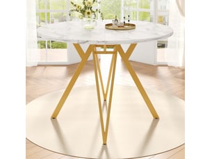 Table à manger ronde ulevr 100 x 100 x 76 cm, table de cuisine pour 4 personnes, plateau en mdf effet marbre, pieds en métal, doré