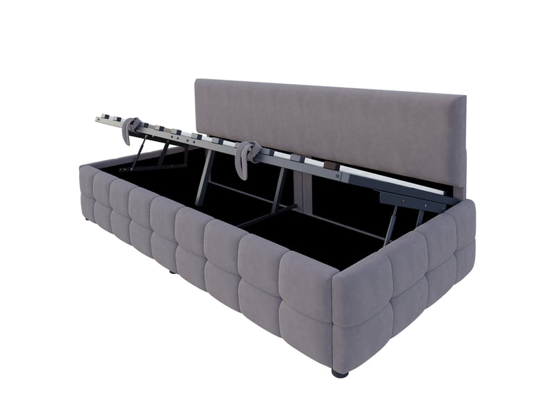 Canapé-lit 90x200 velours gris foncé, rangement hydraulique, motif à carreaux  - Conforama E