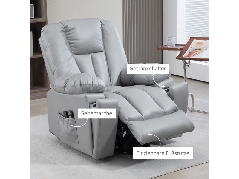  Fauteuil relax électrique gris foncé, fauteuil releveur et massage vibrant 8 points, inclinable à 135° pour le salon  - Conforama D