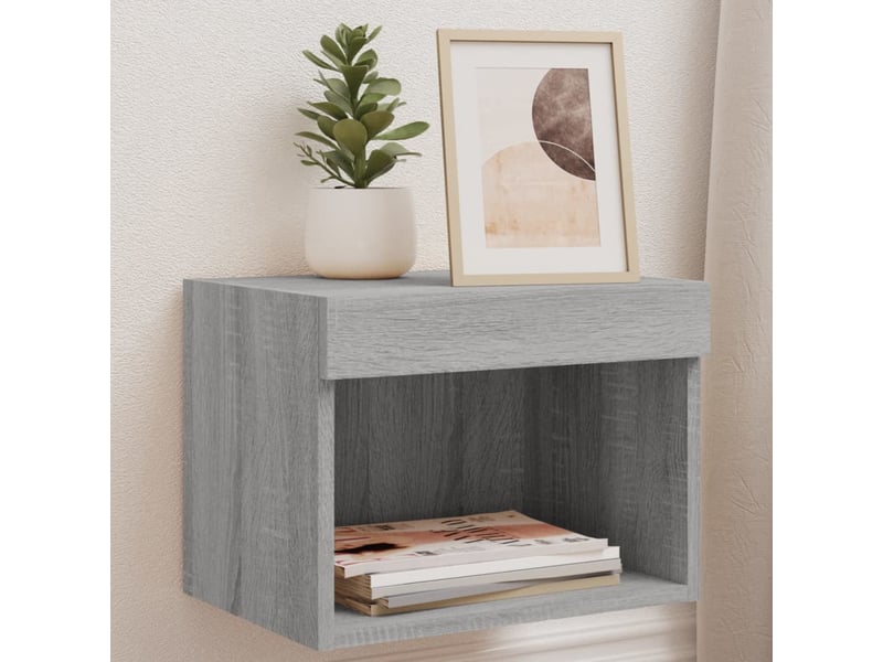  Lot de 2 table de chevet mural avec lumières led sonoma gris shl1335  - Conforama B
