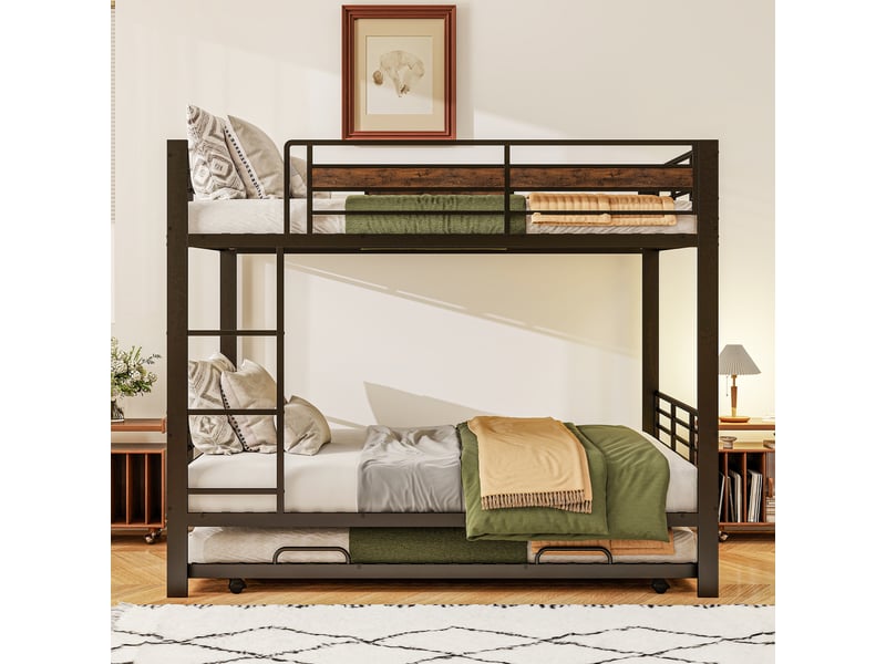  Lits superposés 140 × 200 cm métal noir avec lit gigogne et garde-corps IKSETERA TRADING LTD - Conforama D