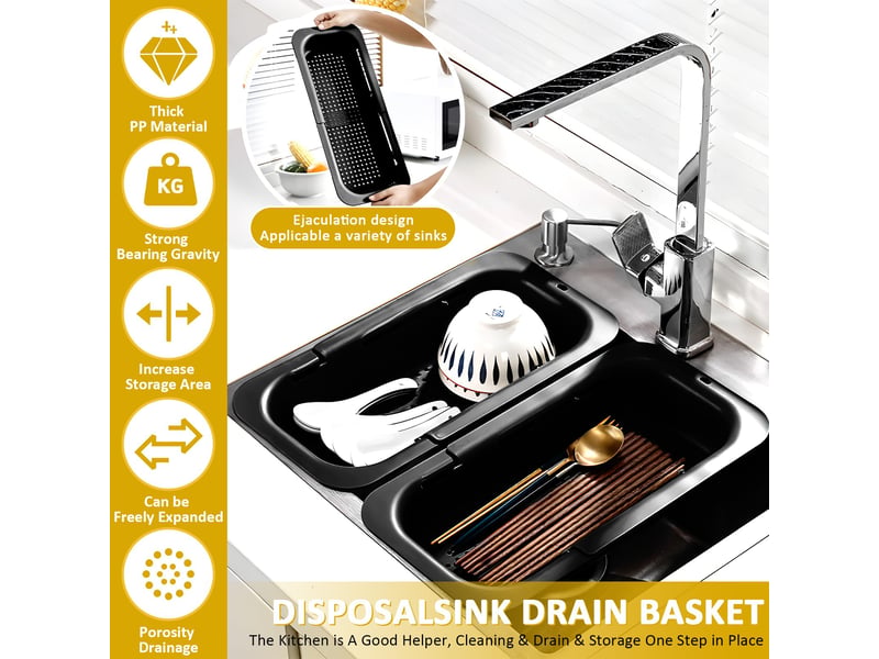  Panier de cuisine extensible au-dessus de l'évier avec trous de suspension – pour laver les légumes, passoire pour filtrer les aliments cuits  - Conforama C