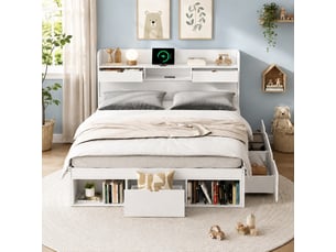 Lit avec rangement 160x200 cm <strong></strong>  <strong></strong> coloris blanc