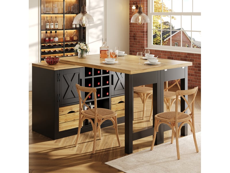 Buffet de cuisine modenvie extensible 120-197 x 40 x 72 cm pivotant 360° mdf noir - Conforama B