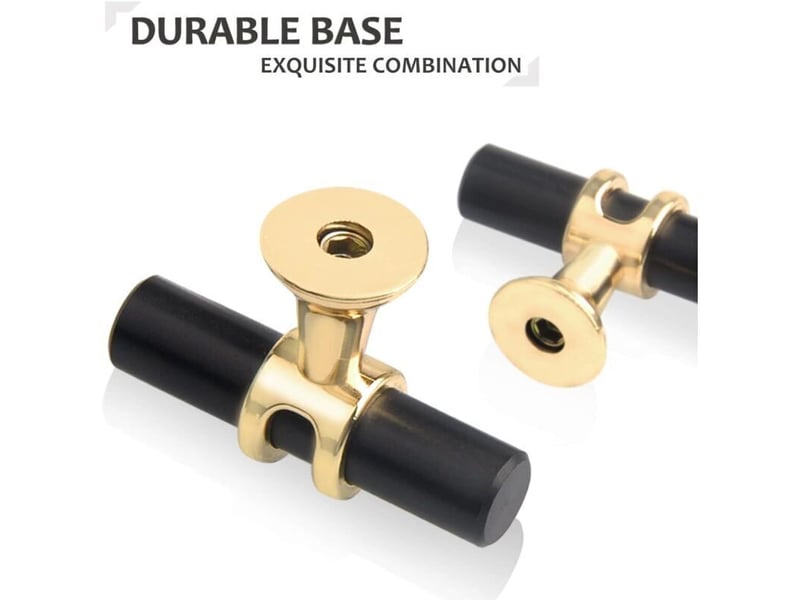  Lot de 10 boutons de tiroir monotrou en t, alliage de zinc, noir avec base dorée  - Conforama D