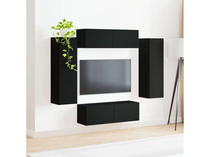  Ensemble de meuble tv - banc tv - meuble de rangement mural 4 pcs noir bois d'ingénierie  - Conforama D