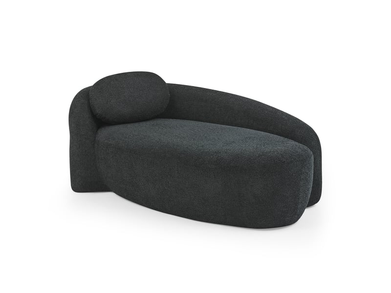 Canapé une place en tissu peluche noir au design arrondi, canapé moelleux avec coussin, pour salon, chambre ou bureau  - Conforama A