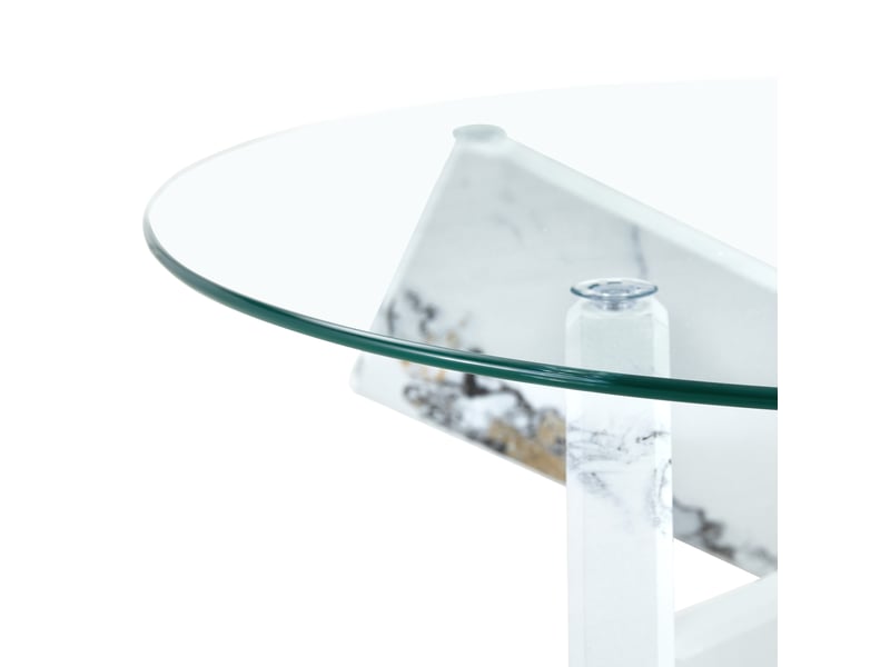 Table basse ronde avec plateau en verre trempé et piètement croisé, effet marbre blanc, pour salon, 79 × 79 × 45 cm  - Conforama E