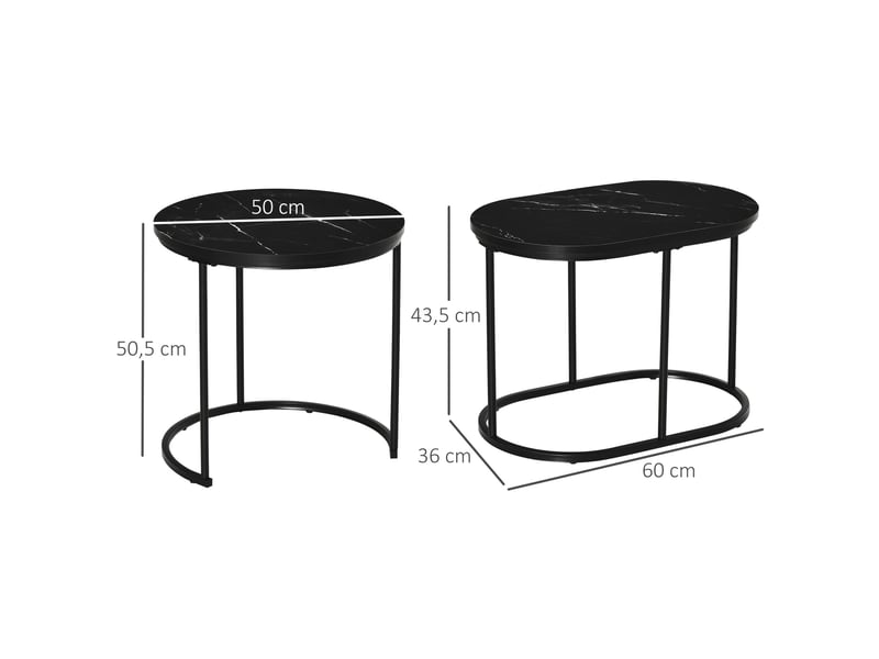  Tables basses gigognes effet marbre en lot de 2, empilables, avec pieds réglables, pour salon et séjour  - Conforama D