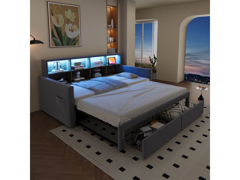  Lit convertible en velours gris clair 90x190 cm  - Conforama B
