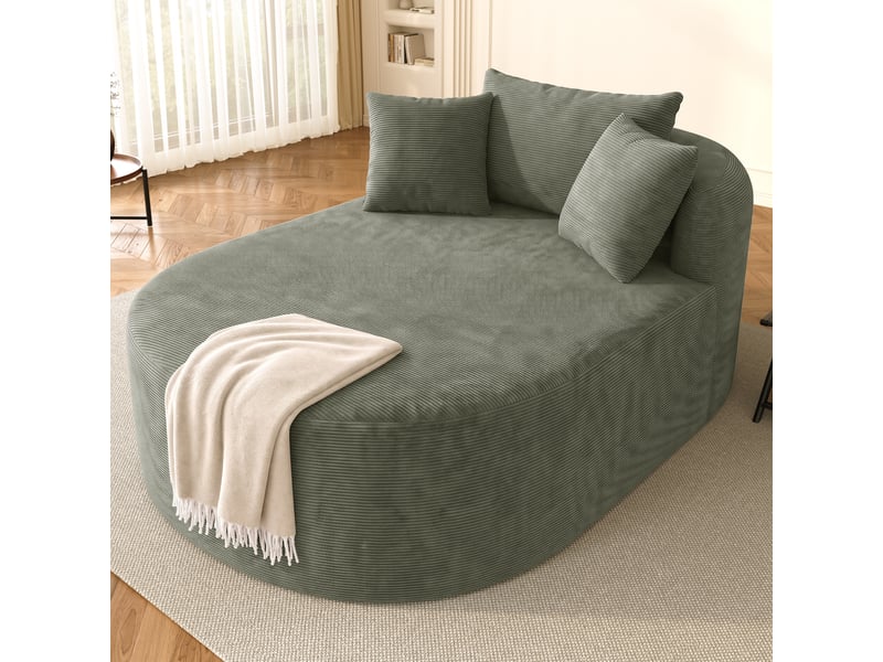  Canapé cocooning compressé 170 cm xxl 1 place, forme ovale, assise extra profonde 122 cm, sans montage, velours côtelé, vert clair  - Conforama E