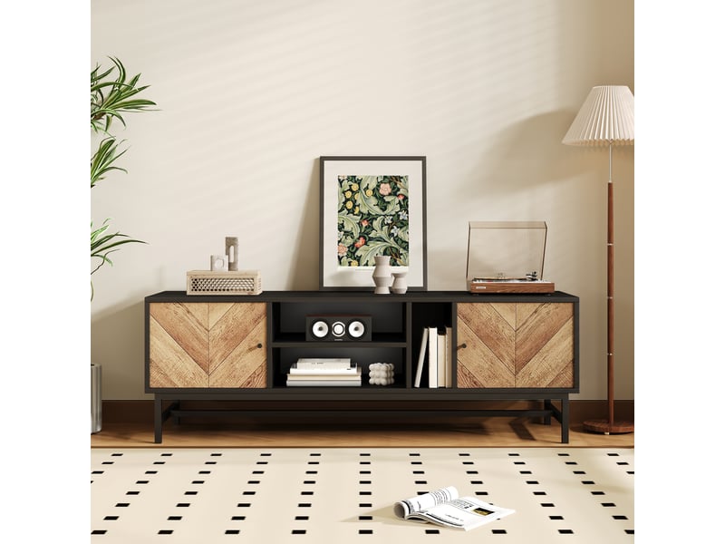  Meuble tv modenvie 150 x 38 x 50,5 cm noir et décor bois avec rangements  - Conforama B