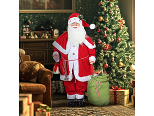 Figurine de père noël, debout de père noël rouge traditionnelle 140 cm avec sac de cadeaux, effets sonores et cloche