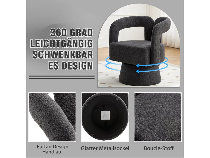  Fauteuil pivotant à 360° en tissu bouclé gris foncé W2845P311450 - Conforama E