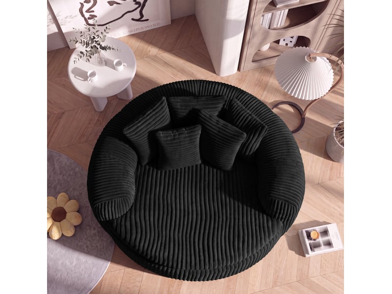 Fauteuil lounge 1 place à assise profonde avec 5 coussins et accoudoirs enveloppants en velours côtelé noir - Conforama E