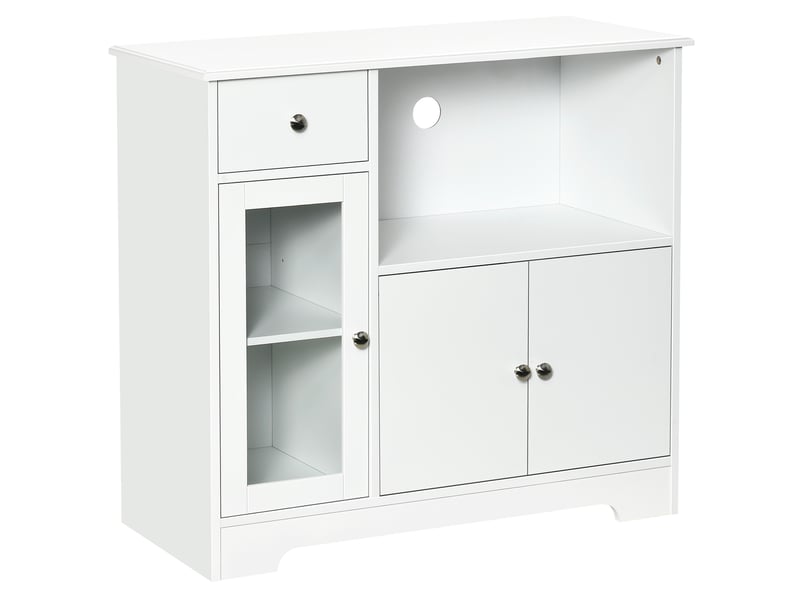  Meuble micro-ondes, buffet cuisine, armoire de rangement, pour cuisine, blanc, salle à manger 90 x 40 x 82 cm verre trempé et bois  - Conforama B