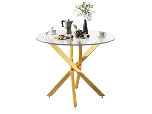 Table à manger ronde 80 x 80 x 75 cm en verre trempé, pieds dorés en métal