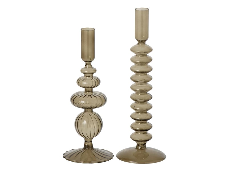  Lot de 2 bougeoirs en verre silje 27cm vert olive  - Conforama A