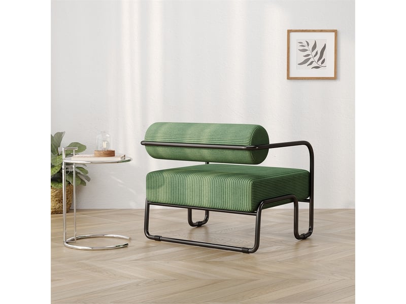  Fauteuil lounge moderne en velours côtelé - 68.5 x 73 x 70.5 cm - chaise de salon design industriel avec pieds métal - vert  html  - Conforama D