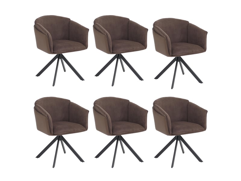  Lot de 6 chaises de salle à manger hwc-r24, chaises de cuisine, pivotantes, en métal, similicuir, tissuvelours - marron foncé  - Conforama A