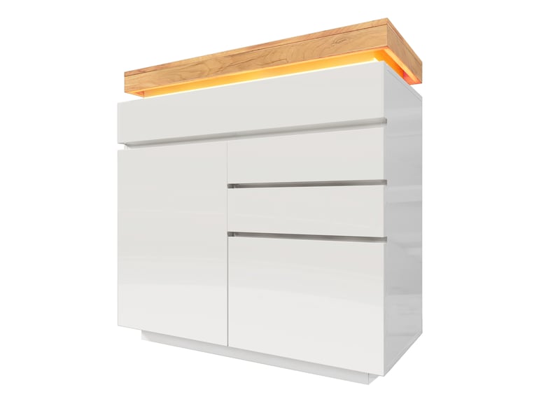  Buffet haut 110 cm blanc brillant, 2 portes et 3 tiroirs et led Fay Lum - Conforama A