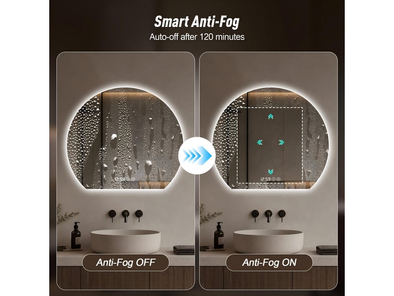  Miroir de salle de bains led 80 cm, rond, dimmable et antibuée  - Conforama C