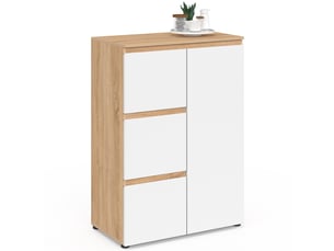 Meuble de rangement salle de bain tomi 3 tiroirs avec placard façon hêtre et blanc