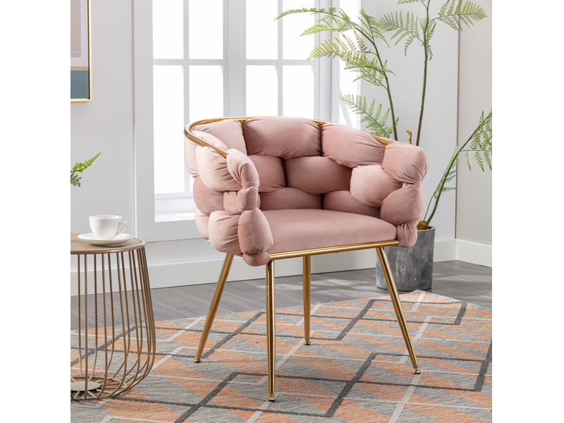  Fauteuil d'appoint avec accoudoirs, velours et métal, rose et doré  - Conforama B