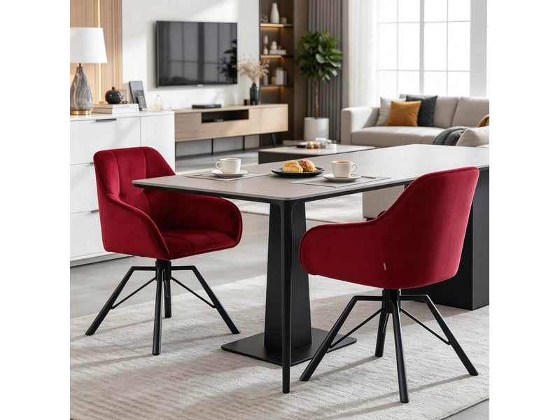  Chaise de salle à manger pivotante 2 pièces en velours rouge bordeaux evryae  - Conforama D